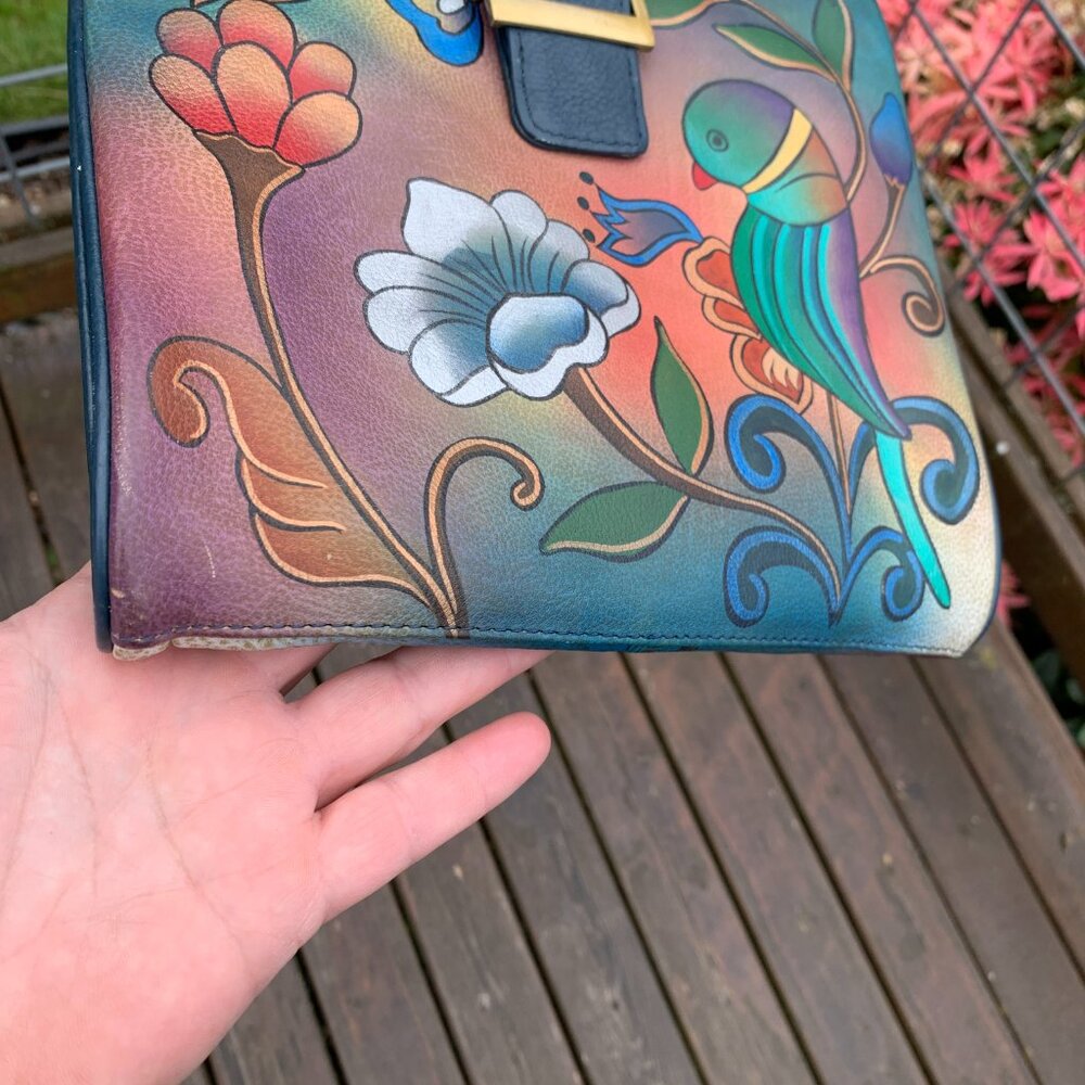 Anuschka Crossbody Hand-Painted Leather Flower and Bird Handbag - Picture 5 of 15